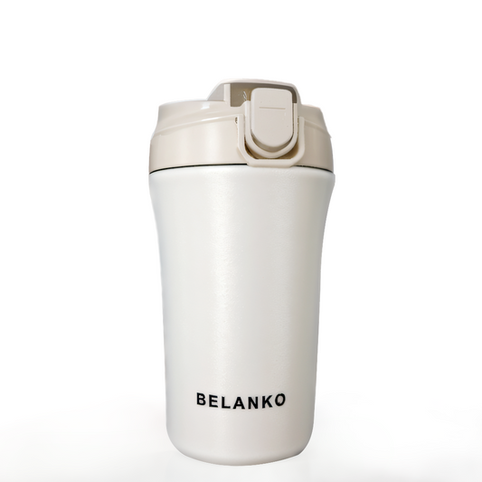 BELANKO 14 OZ Coffee Mug with Straw - White