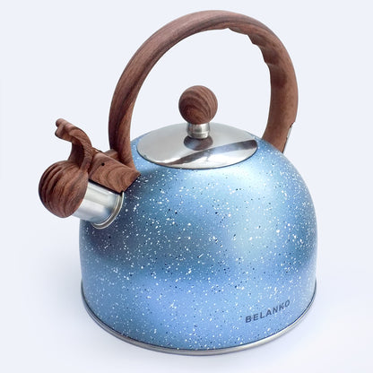 BELANKO Whistling Tea Kettle Stovetop - Rust Resistant Teakettle with Unique Design and Cool Touch Handle - Food Grade Stainless Steel Water Heater